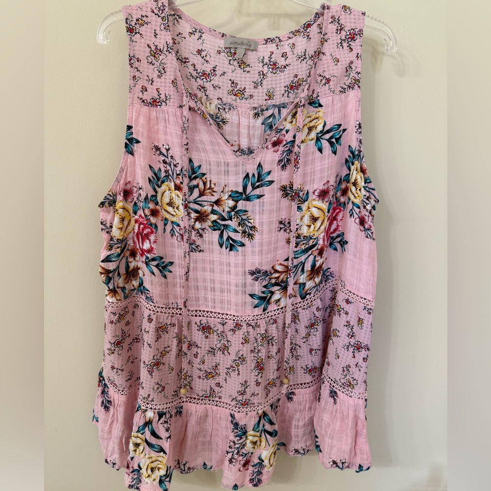 Wonderly Pink Floral Sleeveless Blouse